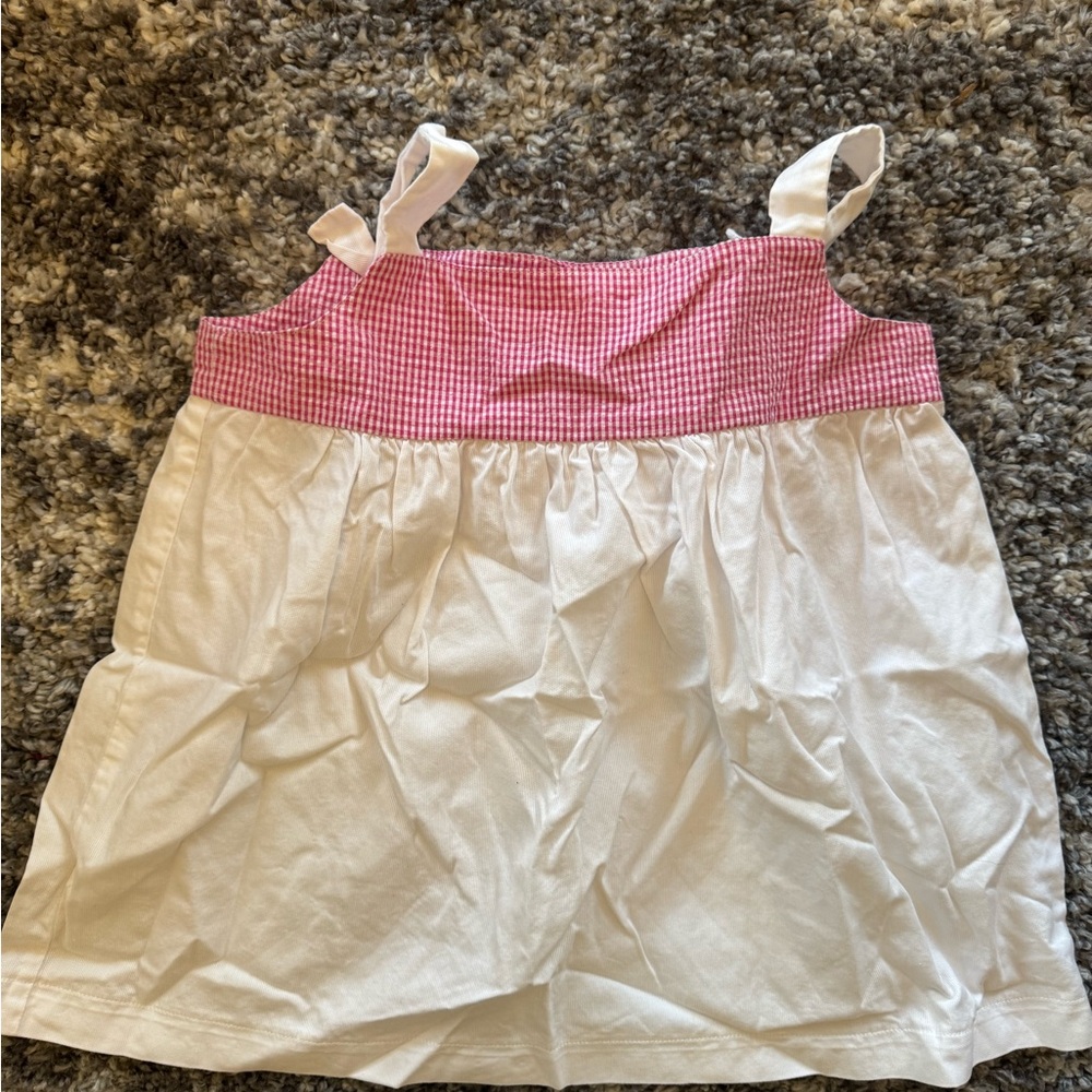 Pink and White Sleeveless Blouse with Ribbon Straps